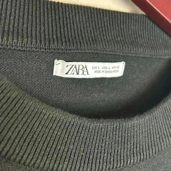 ZARA Men’s “I’m OK With This” Black Crew Neck Knit Pullover Sweater Large Cotton - Picture 3 of 6